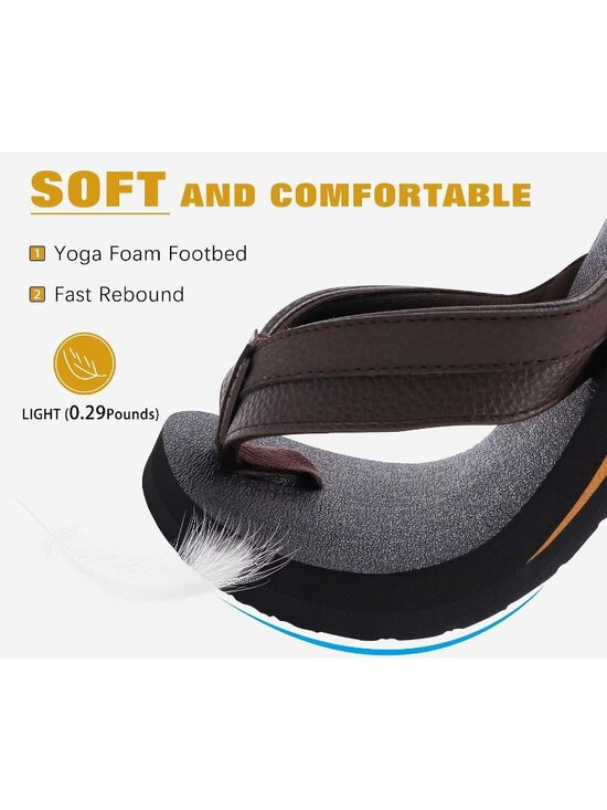 Men Dark Brown Yoga Mat Leather Flip Flops Slip On Indoor Outdoor Sandal Slipper main image 4